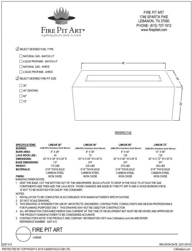 Fire Pit Art Linear 72" Gas Fire Pit