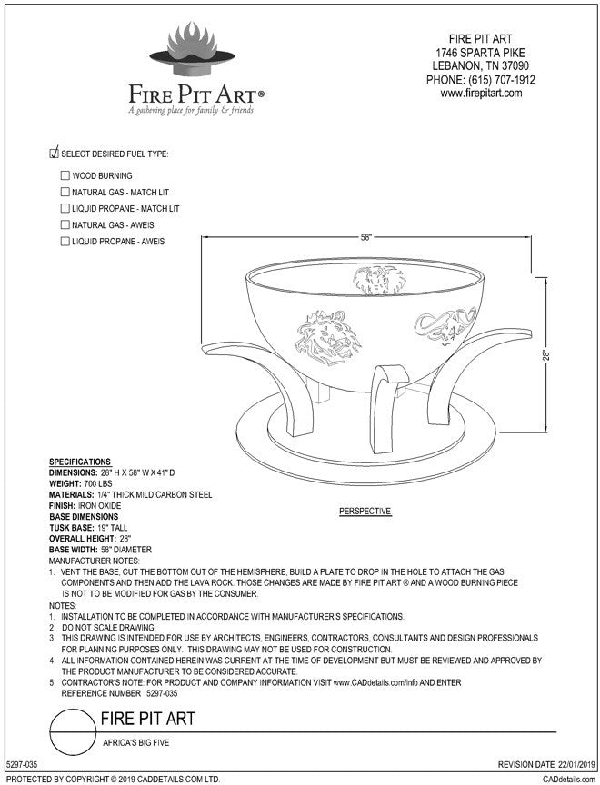 Fire Pit Art Africa's Big Five Gas Fire Pit