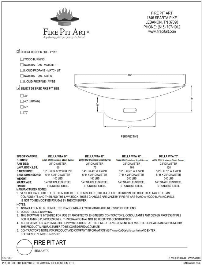 Fire Pit Art Bella Vita 34" Gas Fire Pit