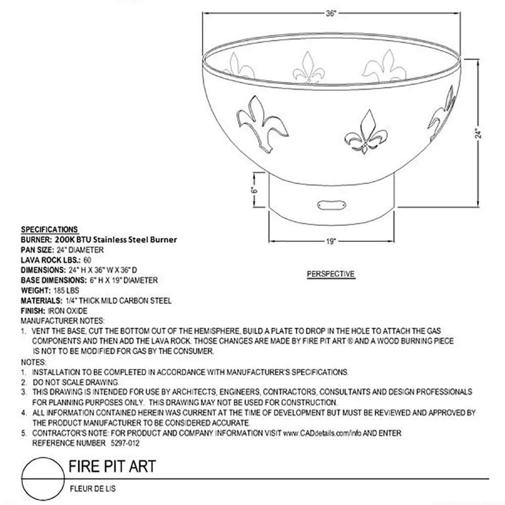 Fire Pit Art Fleur de Lis Gas Fire Pit