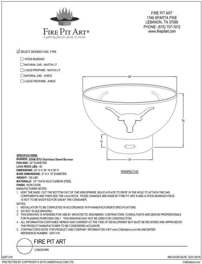 Fire Pit Art Long Horn Gas Fire Pit