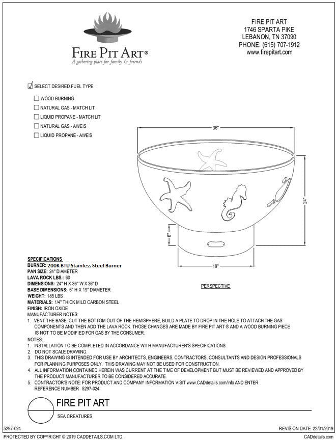 Fire Pit Art Sea Creatures Wood Burning Fire Pit